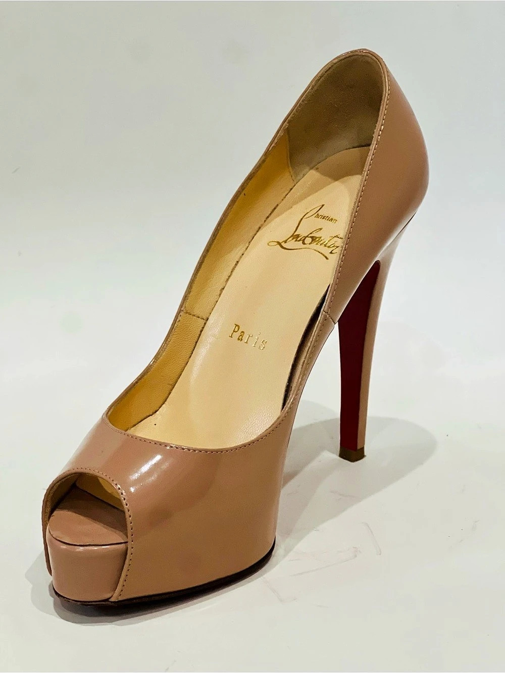 Christian Louboutin New Very Prive 120 Patent Leather Peep Toe Platform Pumps